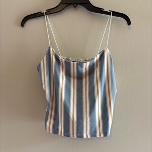 gaze Blue, White & Tan Striped Cami